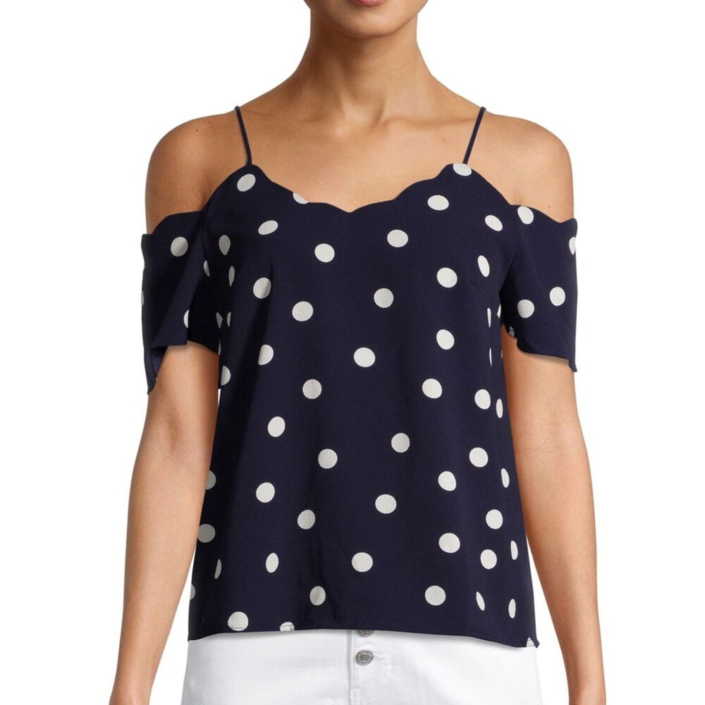 Monteau Los Angeles Polka Dot Cold Shoulder Top Women's Size Medium